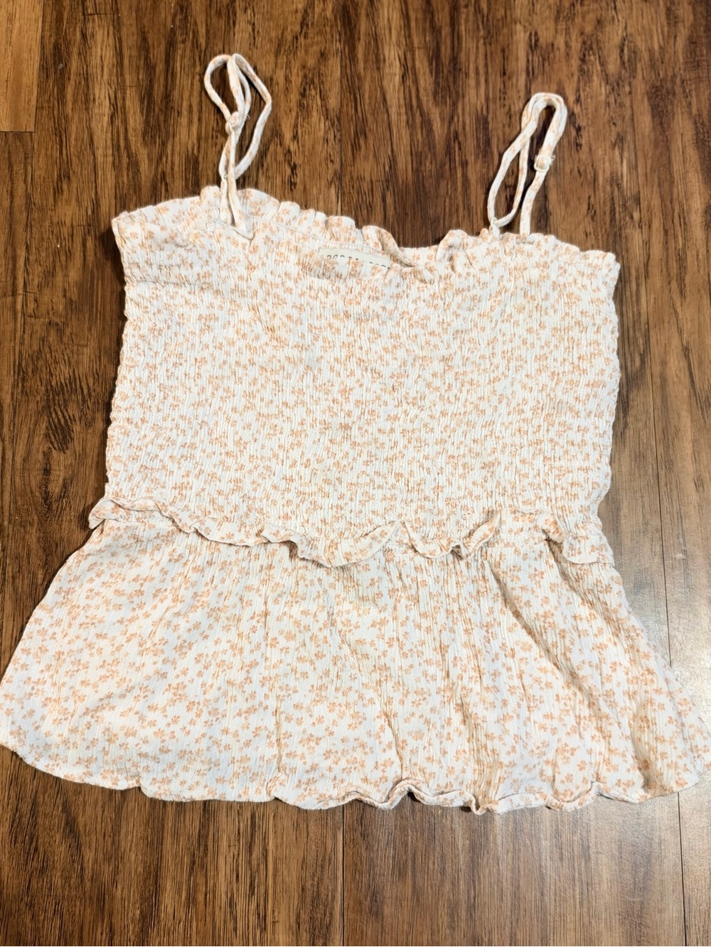 Smocked Floral Peplum Cami Tank Top - Cream with Light Orange Floral